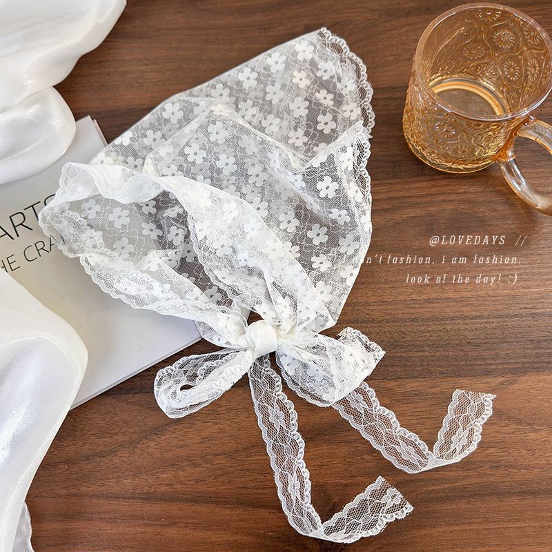 Pastoral Style~ Celebrity-Inspired Lace Triangle Scarf, French Sweet Girl Headscarf, Summer Hair Tie Headband