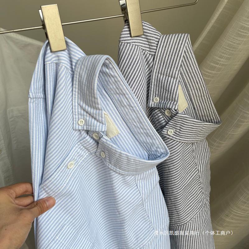 New niche design artistic retro Japanese and Korean style versatile striped cotton Oxford men's and women's casual long-sleeved shirt
