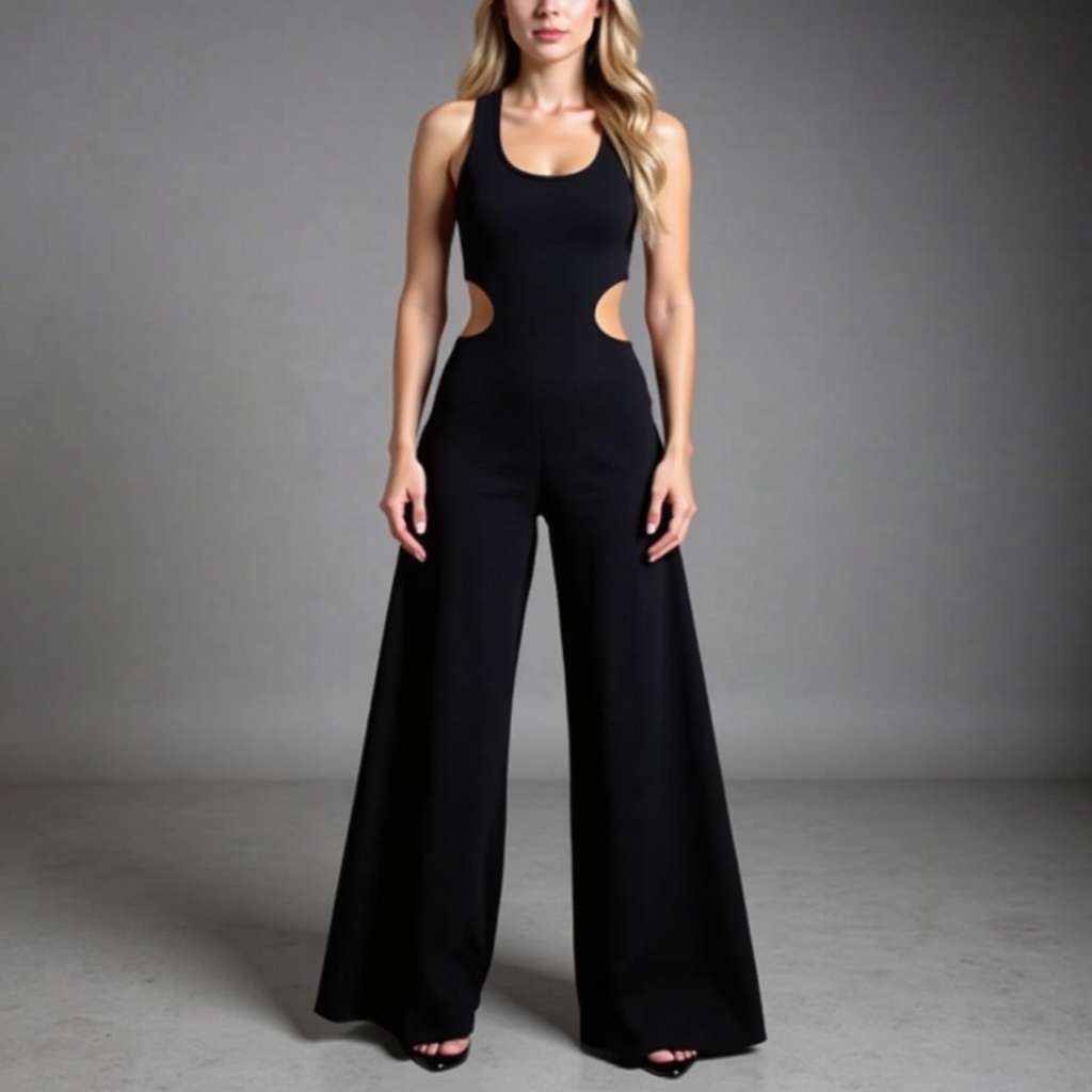 2024 New European and American Style Women's Fashion Elegant Slim-Fit Sleeveless Backless Evening Wide-Leg Jumpsuit Set Stylish and Elegant