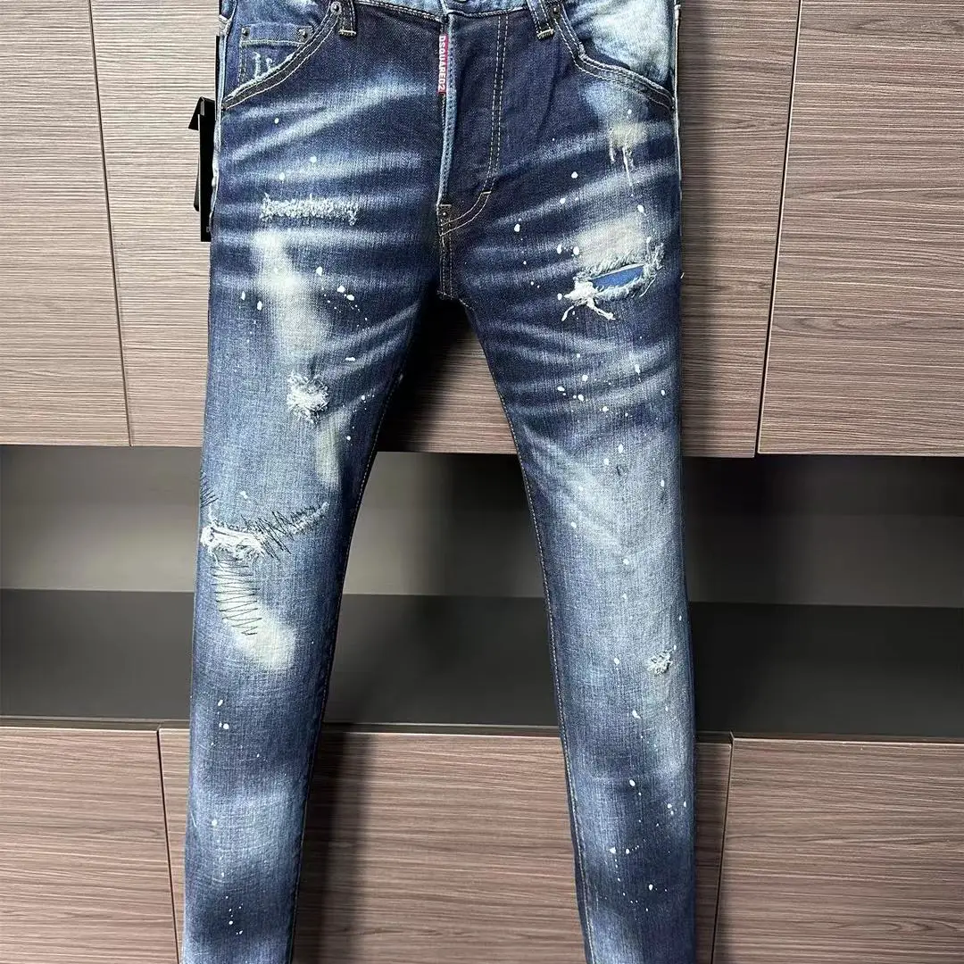 Dsquared2 Jeans 2025 New Ripped Design D2 Men's Slim Fit Skinny Pants with All Three Logos