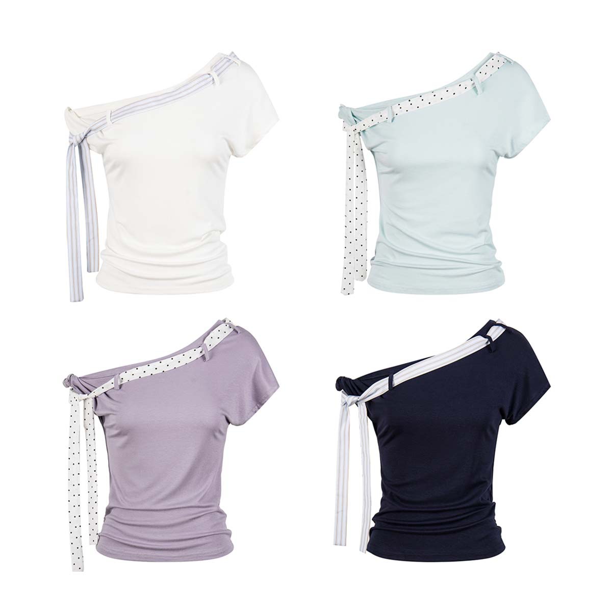 Unbdns Fashionable Versatile Design, One Garment with Multiple Styles, Bow Tie, Off-Shoulder, Waist-Cinching, Slimming Short-Sleeve T-Shirt for Women, Summer Korean Style