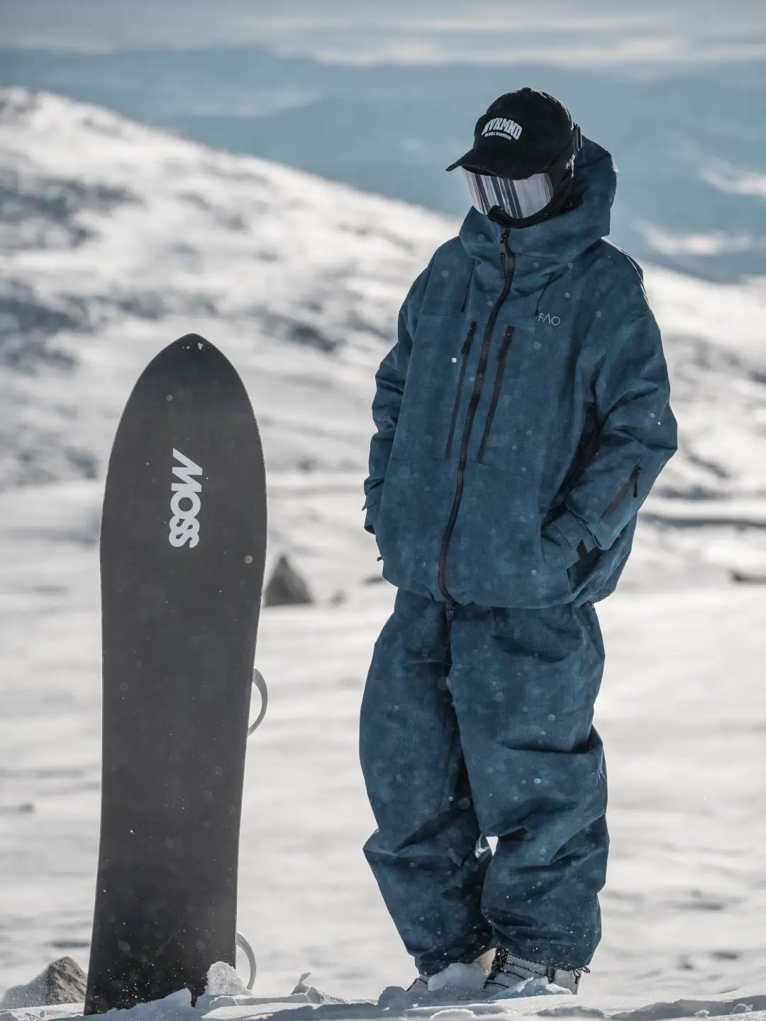 Snowproof Faux Denim-Colored Ski Suit with Fleece Lining, Waterproof and Windproof, Oversize Fully Taped Snow Suit
