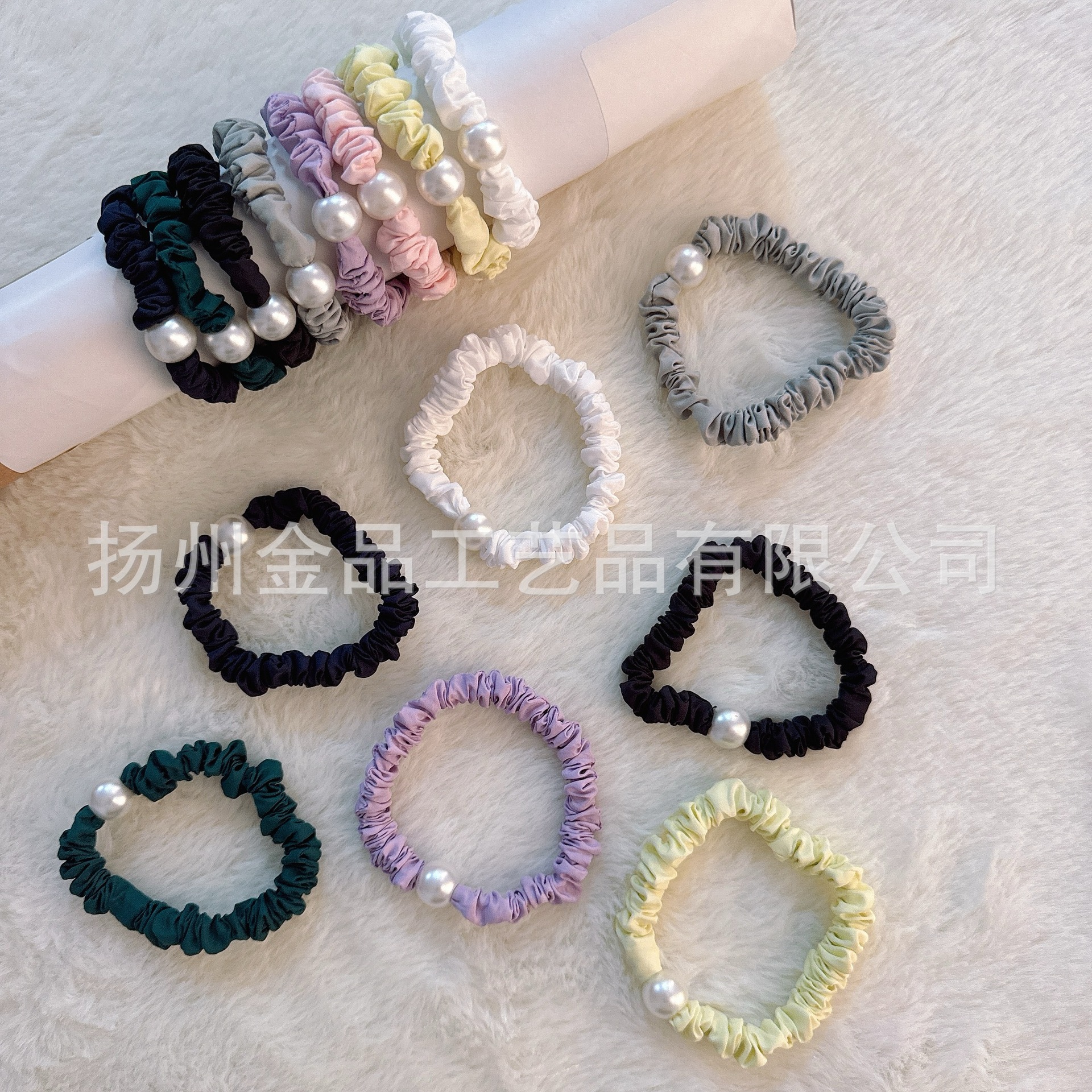 Korean style pearl color large intestine hair ring leather band hair accessories simple velvet high elastic head rope versatile hair rope headwear now