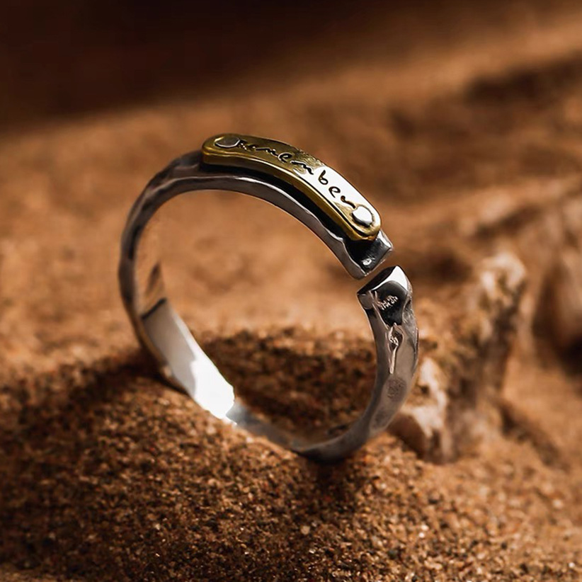 Vintage Old Ring Men's High-end Feeling Ripon Handsome Niche Personality Color-splitting Letter Single Ring Opening Adjusting Finger Ring
