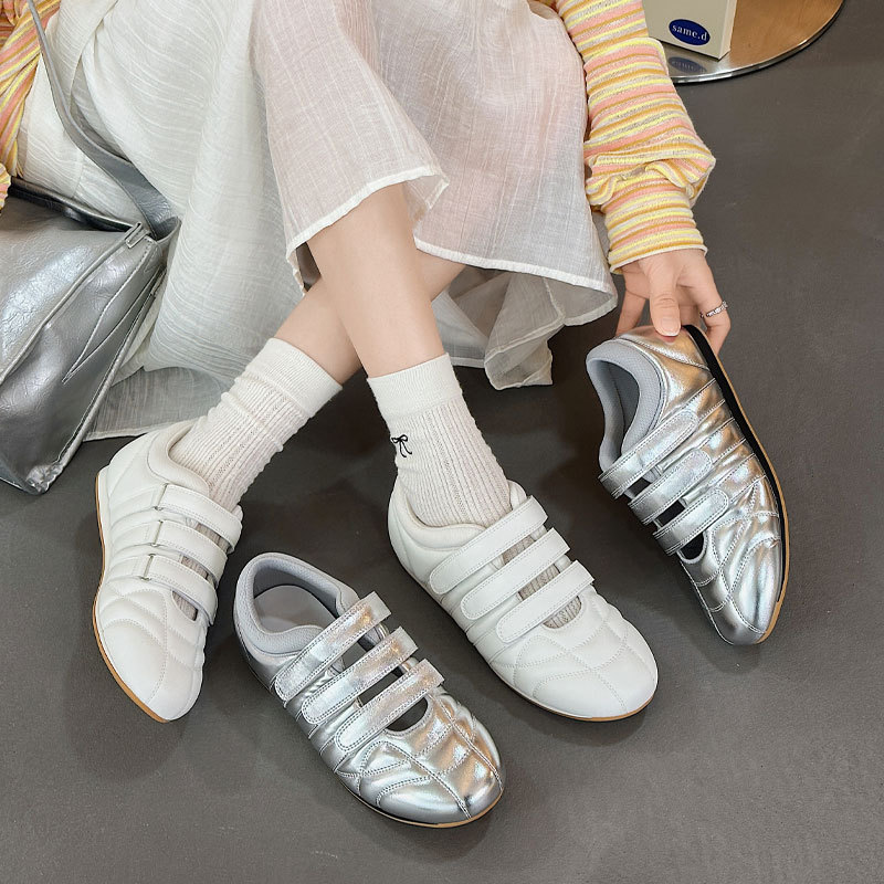 Ballet Mary Jane Shoes Women's Spring and Summer 2025 New South Korea Genuine Leather Velcro Flat Sports Casual Shoes Women's Shoes