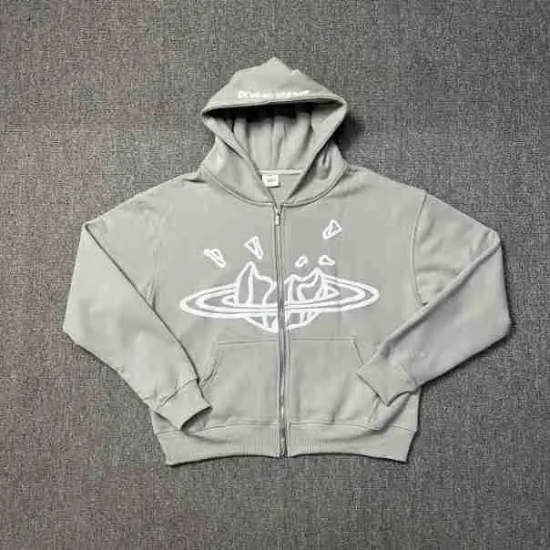 Cross-border broken planet Trendy Brand Letter Foam Printed Hoodie High Street Loose Casual Hoodie suit