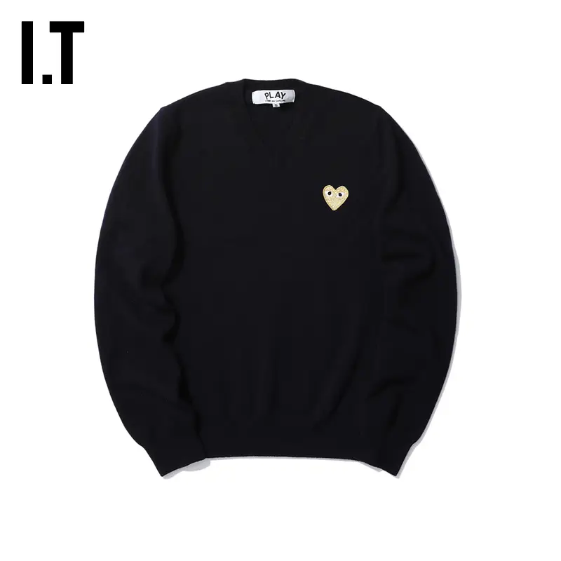 It Cdg Play Comme Des Garçons Rei Kawakubo Women's V-Neck Knitwear Heart Patchwork
