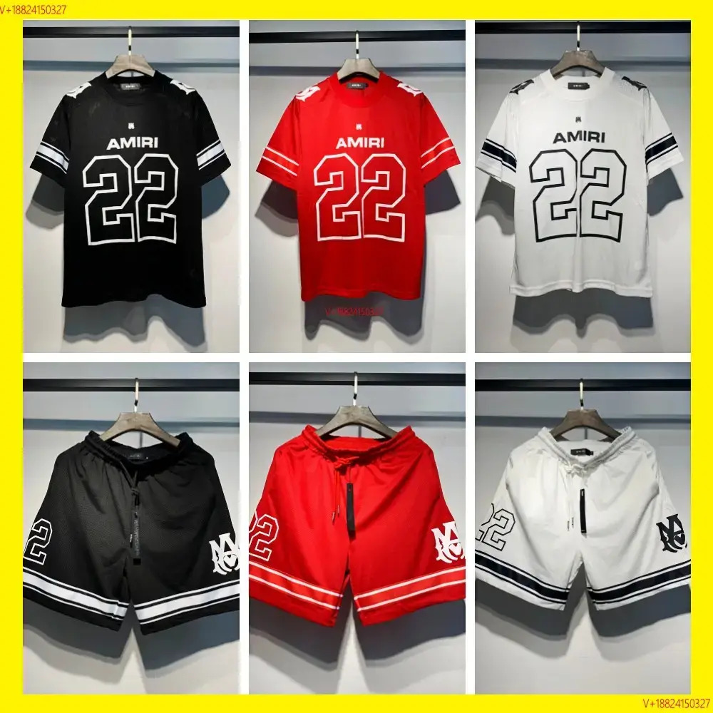 Amiri24 New Short-Sleeved T-Shirt Number 22 Jersey Football Uniform Mesh Sports Casual Shorts Couple Suit
