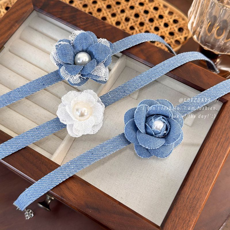 Super Fairy Denim Lace Flower Necklace for Women, New Choker Neckband, Neck Collar, Clavicle Chain Accessories