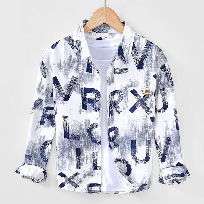 9040 spring and autumn new long sleeve shirt coat Hong Kong wind loose fashion trend printed shirt a generation of hair