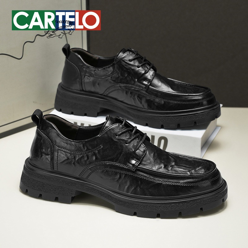 Cartelo Crocodile Fashion Casual Leather Shoes Summer Business British Style Workwear Thick-Soled Height-Increasing Breathable Versatile Men's Shoes