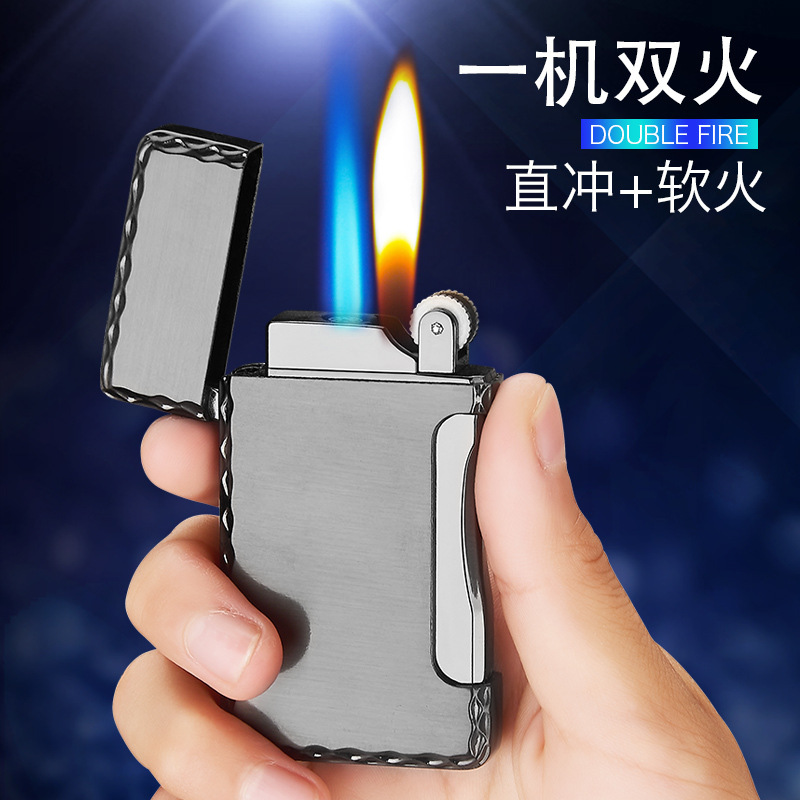 PL168 grinding wheel open flame direct lighter double fire conversion side play inflatable personality lettering stall goods