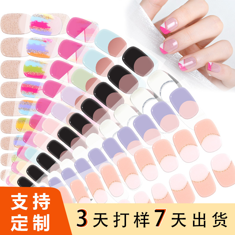 Xiantai Customized Gel Manicure Stickers Nail Polish Film 20 Fingers Uv Phototherapy Semi-Cured Cross-Border Nail Stickers French Manicure Stickers