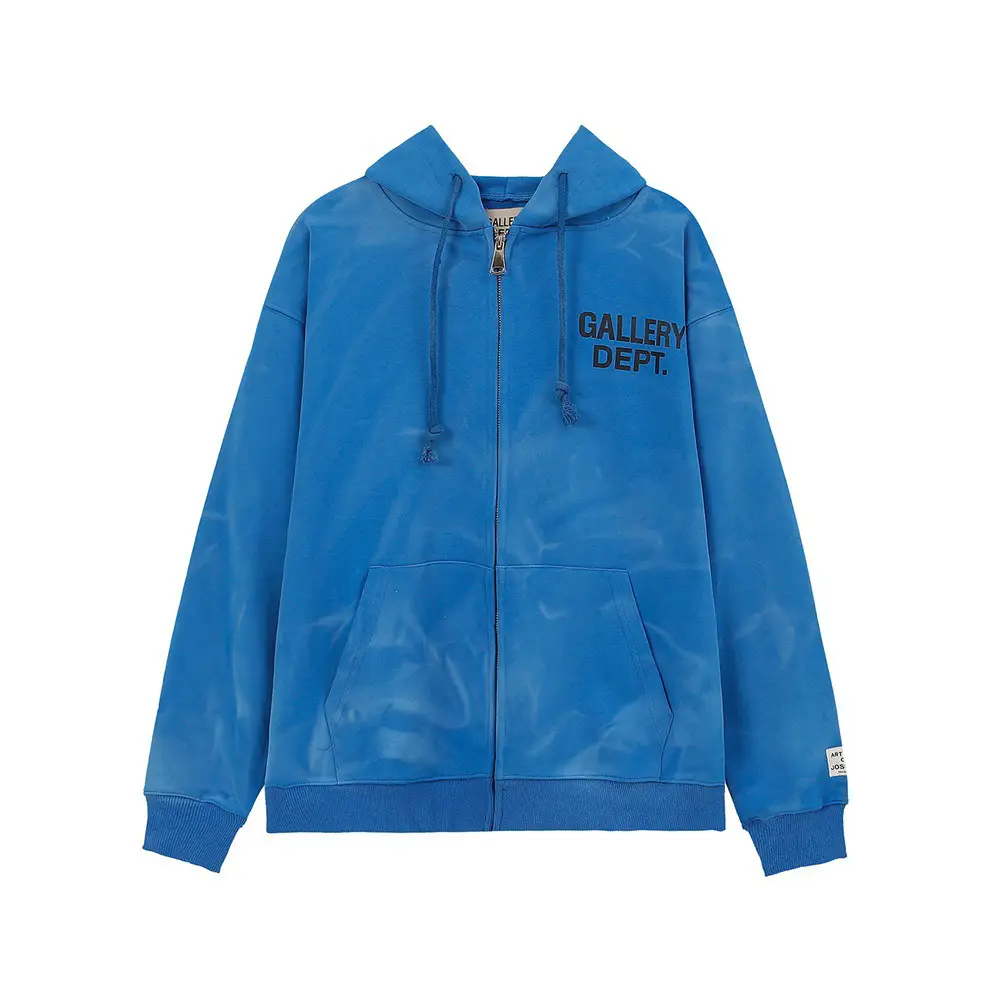 Correct Version GALLERY DEPT Autumn Tie-Dye Zip Cardigan Sweater High Street Retro Loose Hooded Jacket