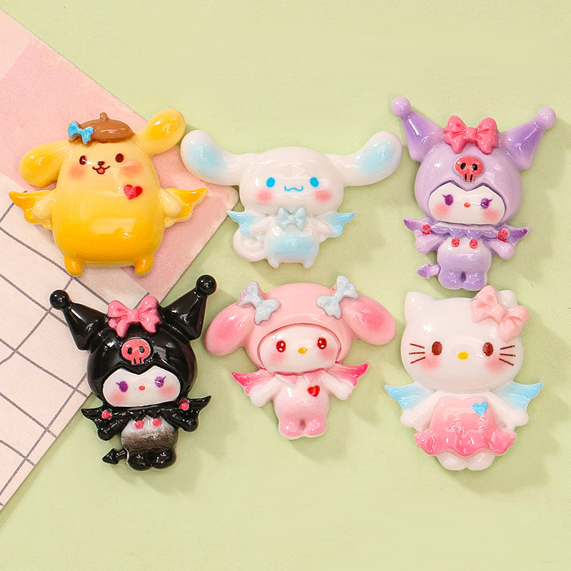 Cute Cartoon Devil and Angel DIY Handmade Cream Glue Phone Case Keychain Hairpin Resin Jewelry Accessories