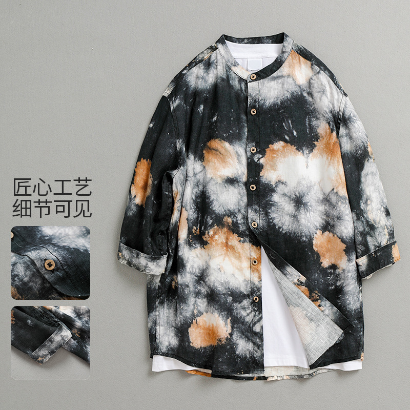 Cross-border new round neck loose casual cropped short-sleeved shirt men's Hawaii beach cool flower shirt 3117