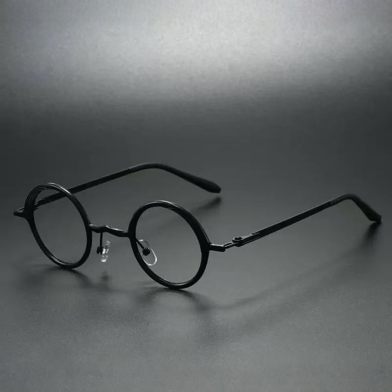 2025 New Fashion Stylish Round Spring Leg Retro Small Frame Japanese Style Metal Anti-Blue Light Flat Mirror Wholesale