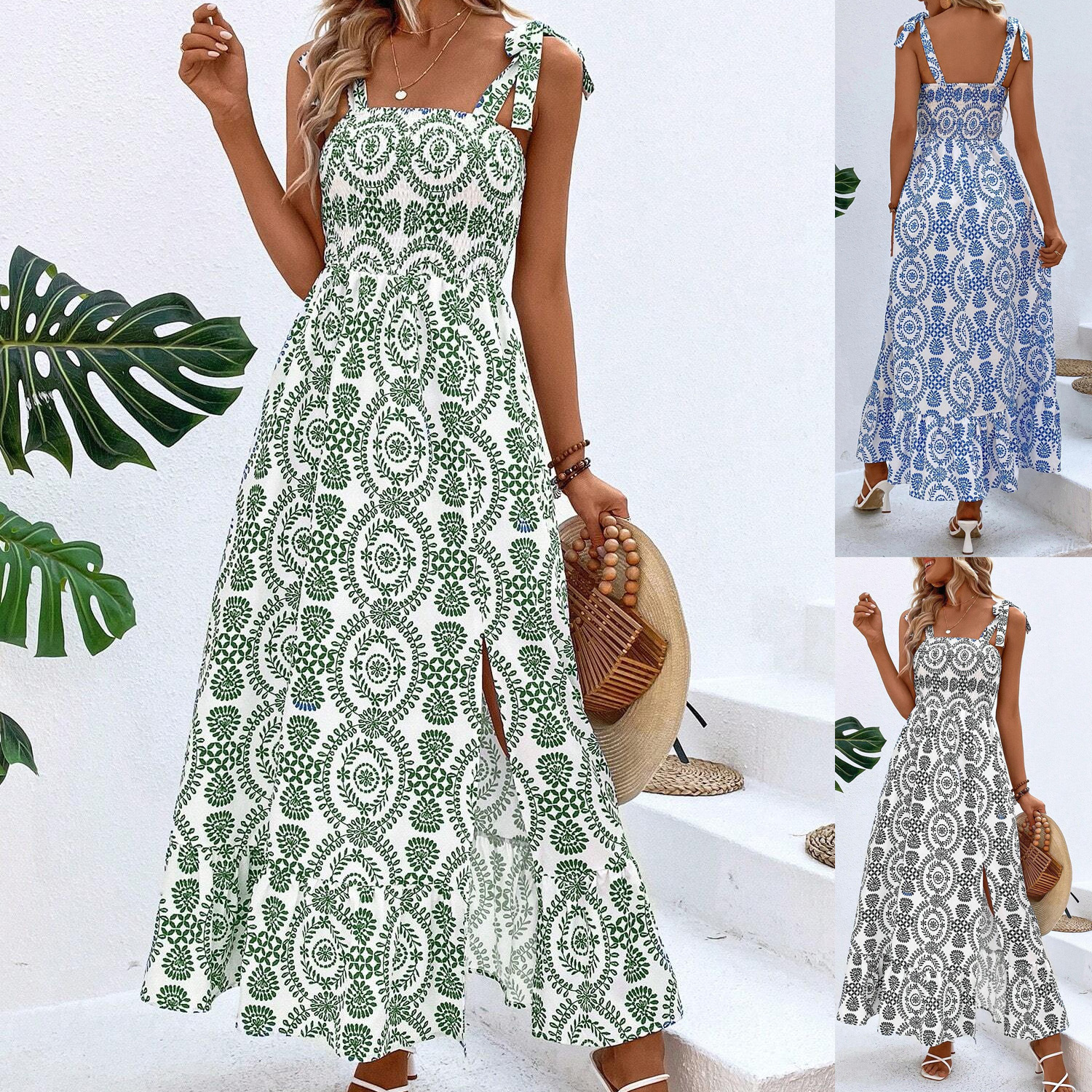 2024 Cross-border European and American Women's Clothing shein Amazon Foreign Trade Skirt Printed Dress Summer Slip Skirt dress
