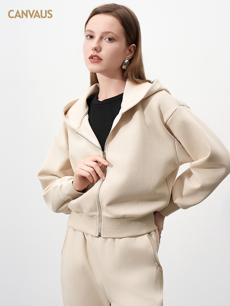CANVAUS Shoulder Sleeve Hooded Sweatshirt Women's 24 Autumn and Winter New Casual Loose Coat Cotton Zipper Top