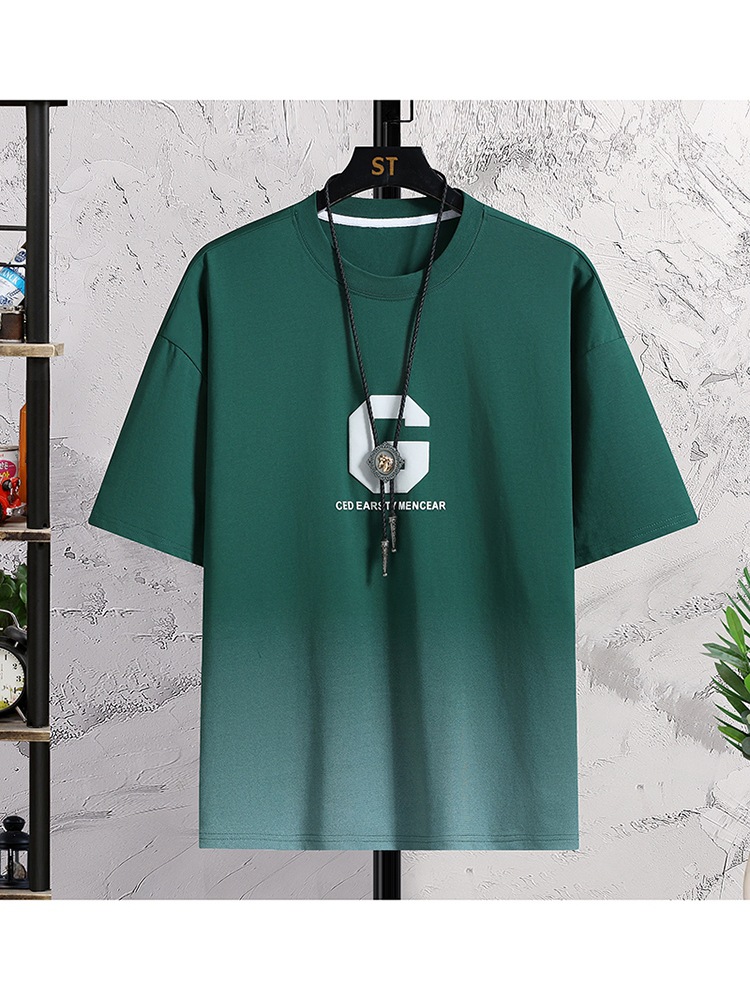 Gradient Short-Sleeved T-Shirt for Boys, Middle and High School Students, Handsome Summer Wear, Half-Sleeved, Loose-Fitting T-Shirt for Teenagers and Older Children