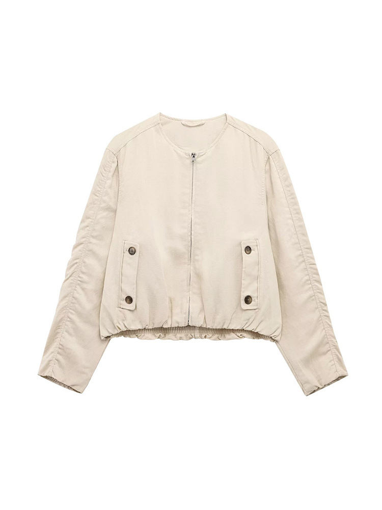 Spring and Summer 2025 New Women's Elegant Fashion Casual Commuter All-match Long Sleeve Linen Blended Bomber Jacket