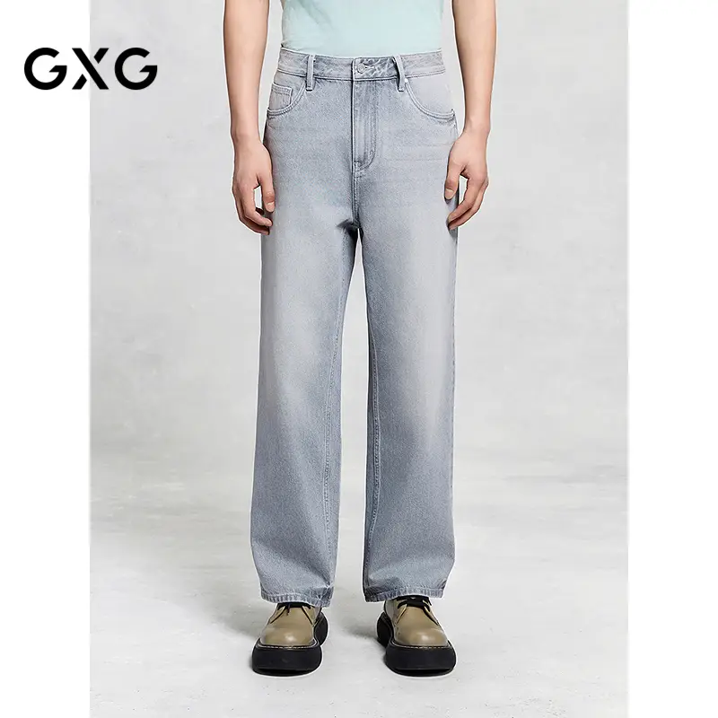 Gxg Men's Wear Loose Straight-leg Light Gray Denim Casual Pants Stretch Long Pants 2025 Summer New Arrival