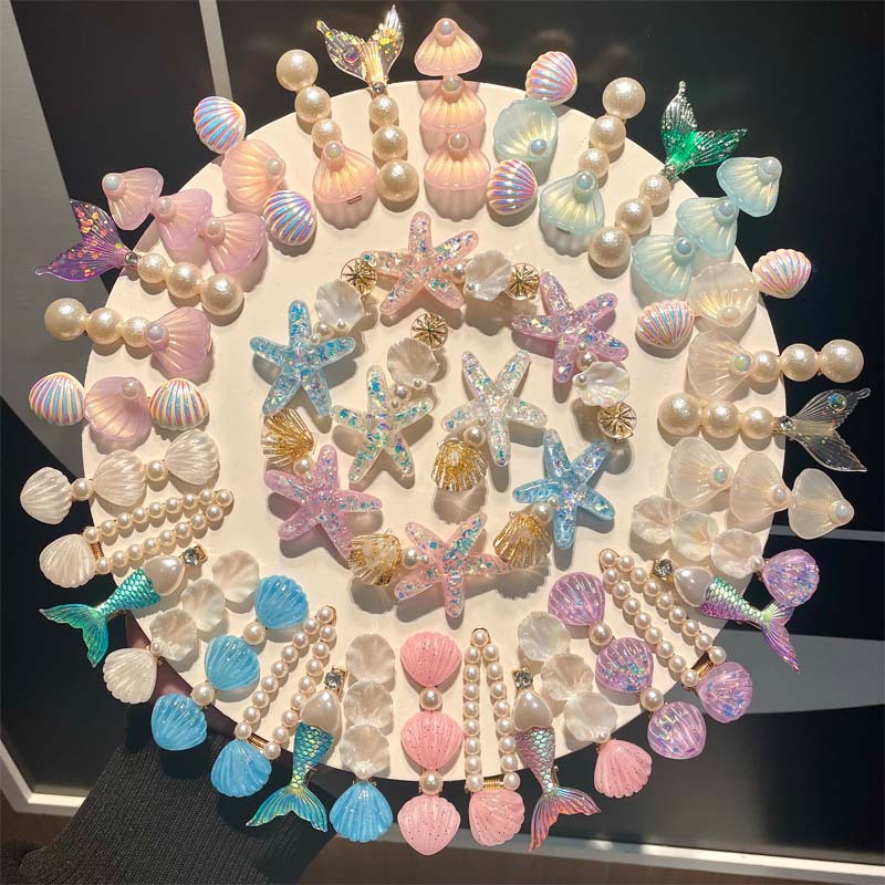 Summer Ocean Starfish Shell Hairpin Clip Cute Kidsren's Side Clip Duckbill Clip Pearl Hairpin Hair Accessories Headdress for Women