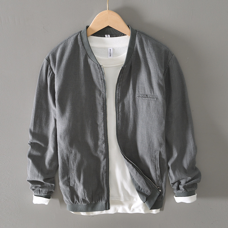 L951 Vintage Casual Ramie Jacket Men's Baseball Loose Men's Jacket Youth Men's Autumn Cotton Linen Top Men's