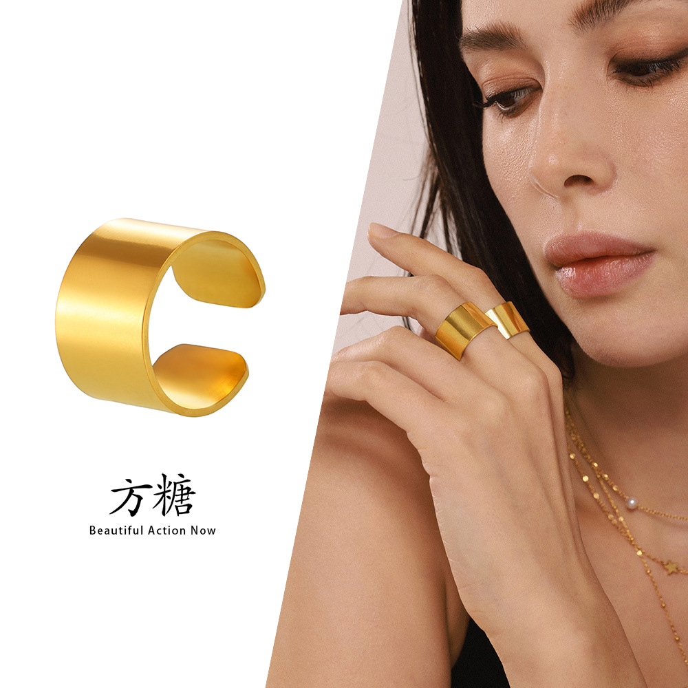 Sugar European and American Exaggerated Design Gossy Wide Version Ring Index Finger Middle Finger Stacked Joint Ring for Women Stainless Steel Gold Plated