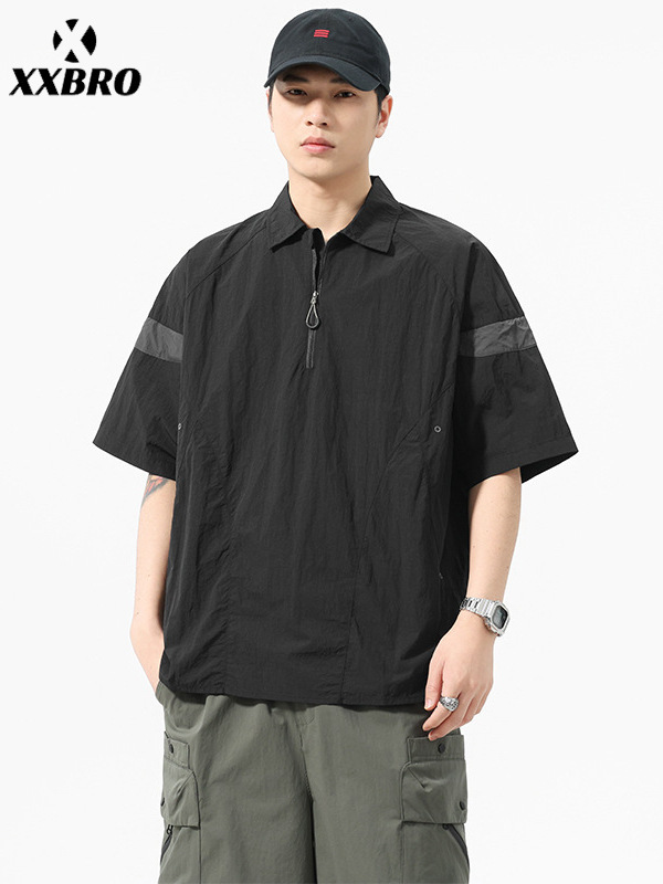 Muxi Clothing # Summer Thin Short-Sleeved Polo Shirts for Men and Women, Quick-Drying Trendy Half-Zip Design Niche Tops