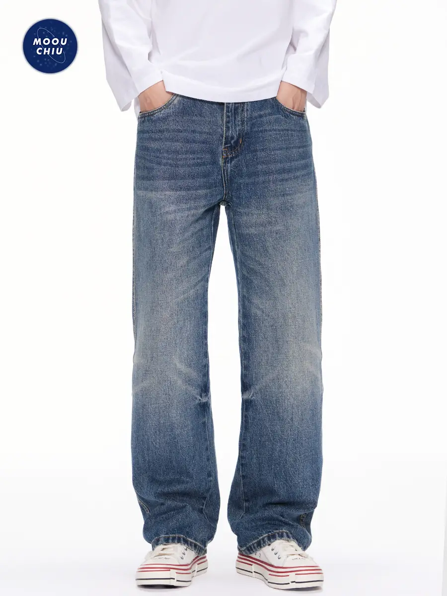 Men's Clothing | American Retro Tie-Dye Washed High Street Jeans Men's Straight Loose Cool Casual Long Pants