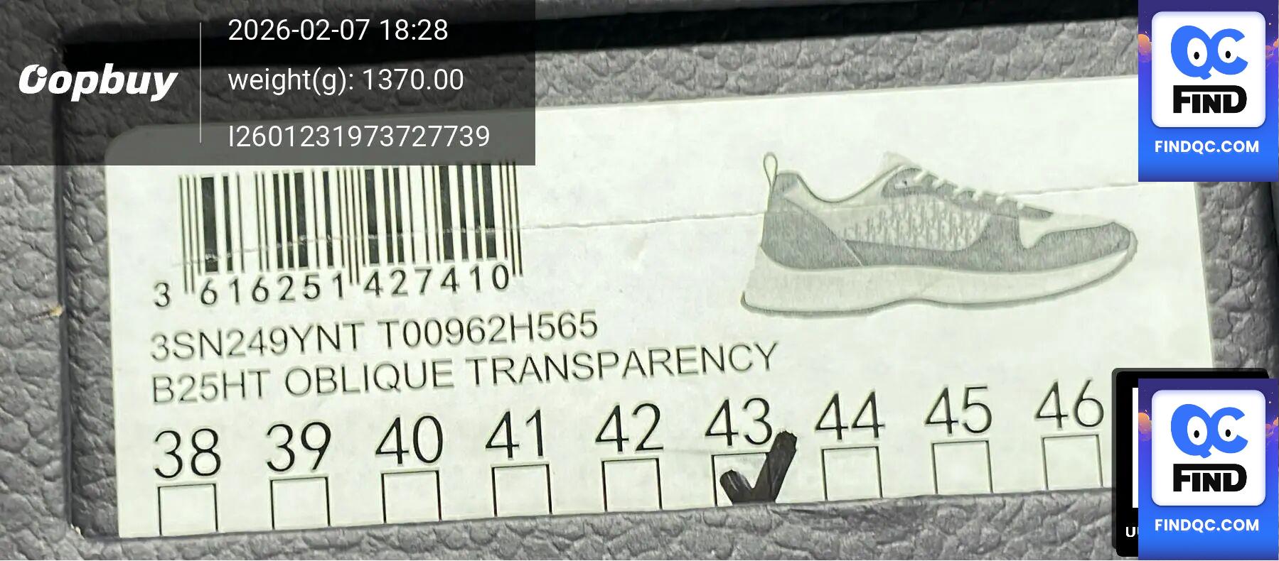 Dior B25HT Oblique Transparency Sneakers QC