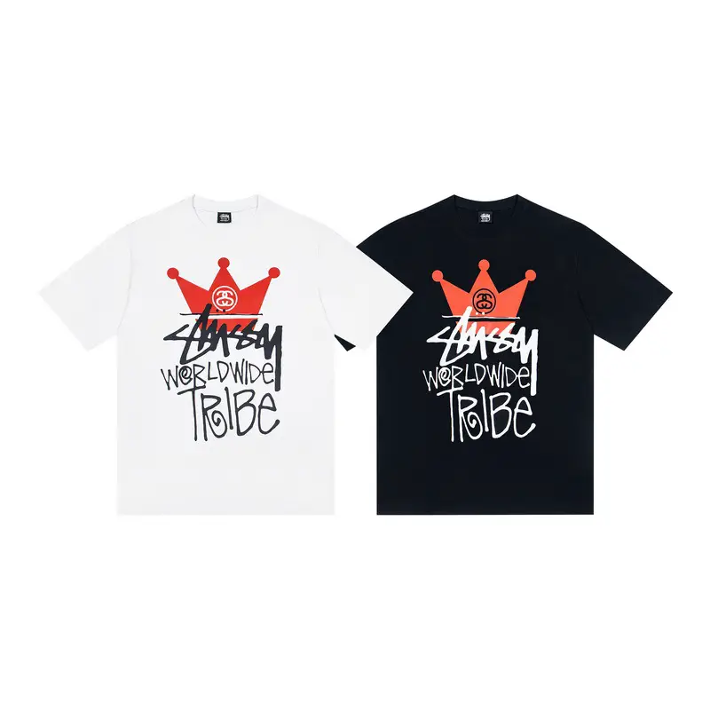 High Version Cross-Border Exclusive Stussy Double Yarn Pure Cotton Unisex Heavyweight Loose Short-Sleeve T-Shirt
