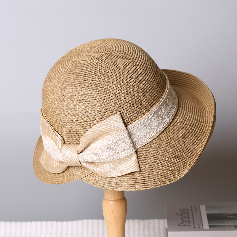 2026 New Sweet Style Lace Beret Hat for Women, Summer Sun Protection Painter Hat, Pleated Bow Stewardess Hat, Trendy