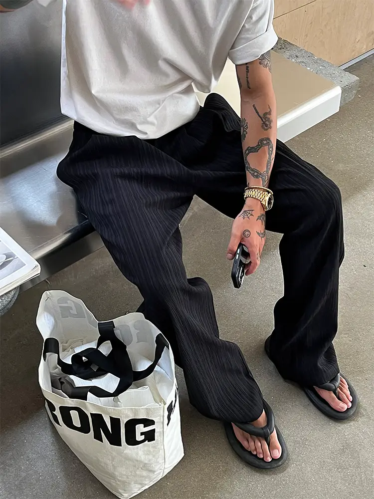 Oxfreak "Texture Soft Single Pleat" Summer Thin Style Straight-leg White Casual Pants Men Loose pants