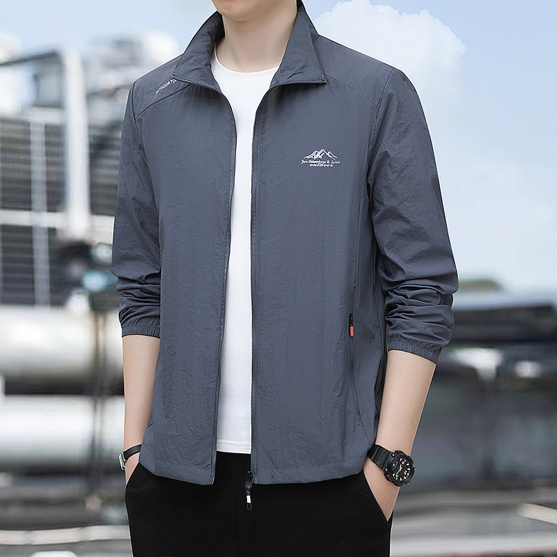 Sun Protection Clothing for Men, New Summer Style, Stand-Up Collar, Ice-Feel Skin Jacket, Thin Trendy Windproof Top, Outdoor Sports Jacket