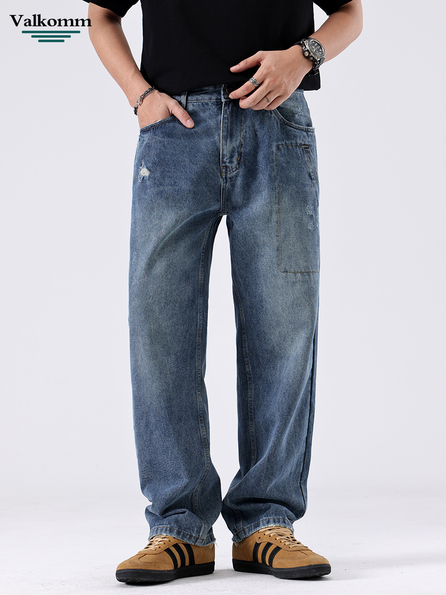 Leike Men's Clothing 2025 Summer New Ripped Pants Thin Style Handsome High-Quality Loose American Straight-Leg Jeans for Men