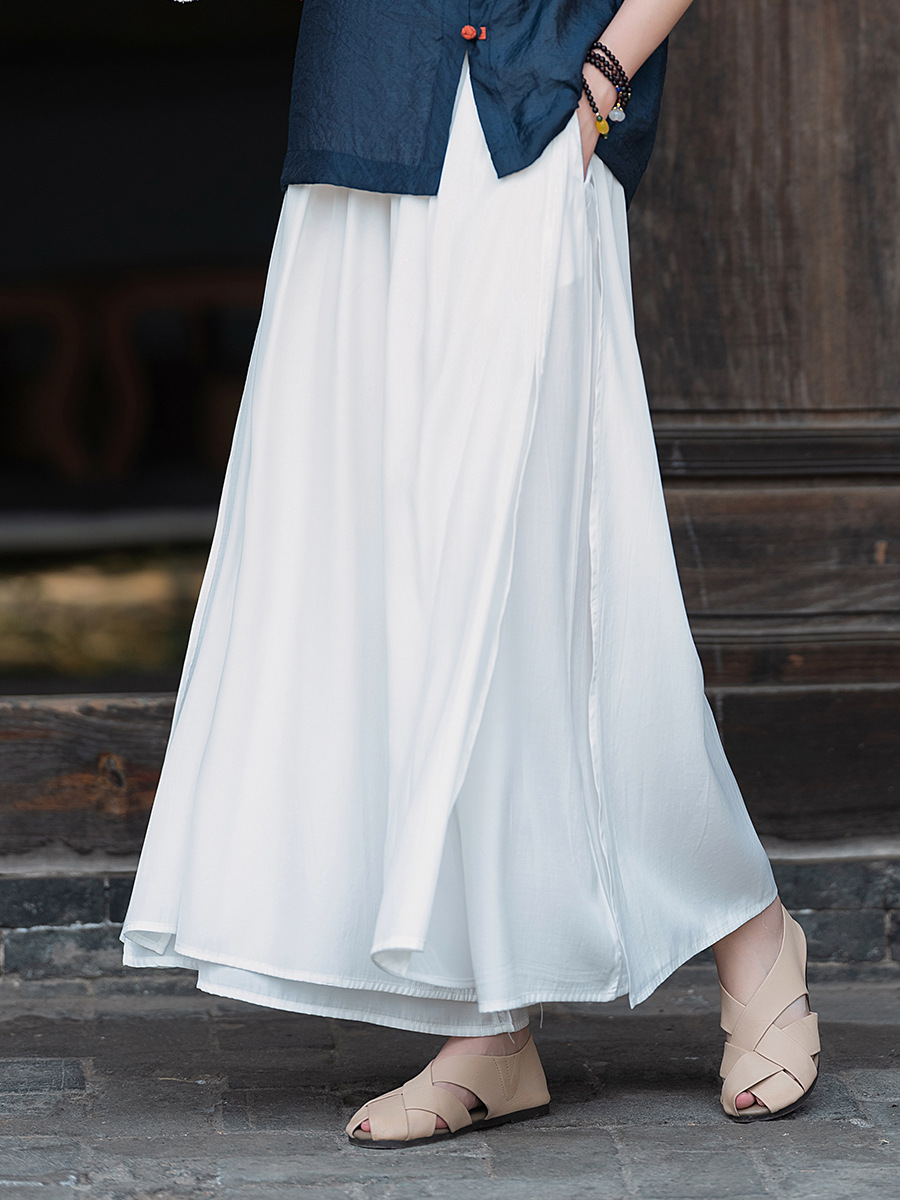 26 Summer Cotton Linen Women's New Thin Draped Wide-Leg Pants Slimming Dance Pants Skirt with Slit Nine-Quarter Length Wide-Leg Pants
