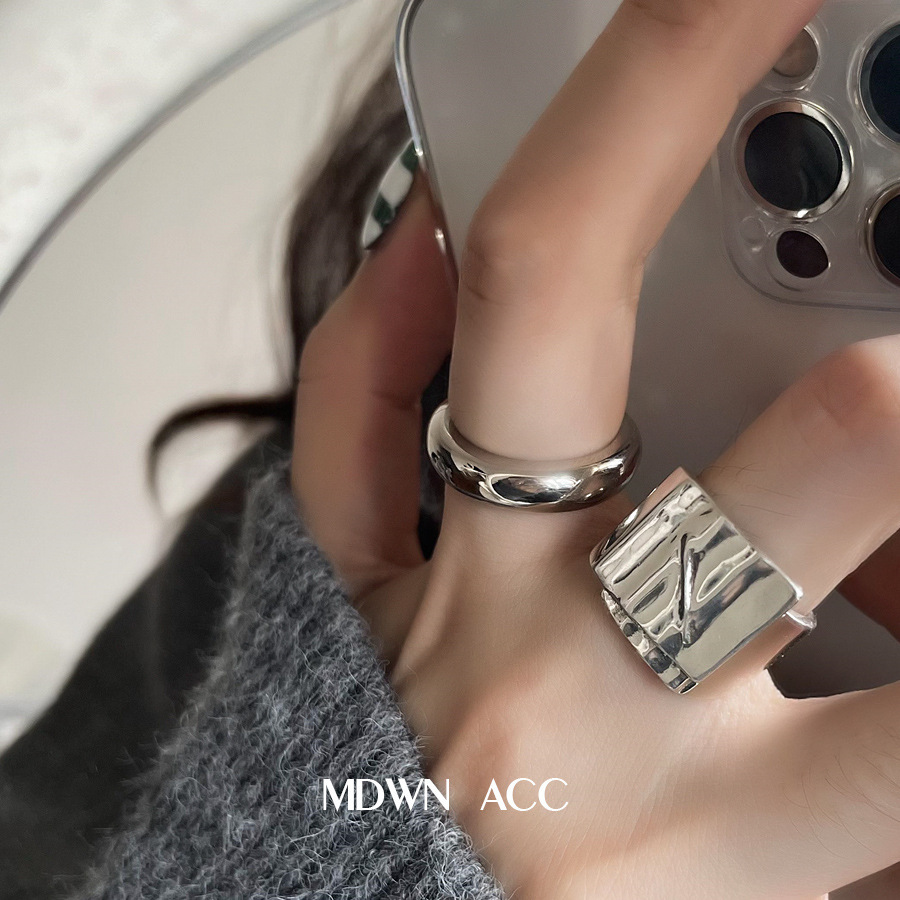 Korean and Japanese Creative Versatile Personality Wide Band Ring for Women, Vintage Fashion Geometric Wave Open Ring, Index Finger Ring