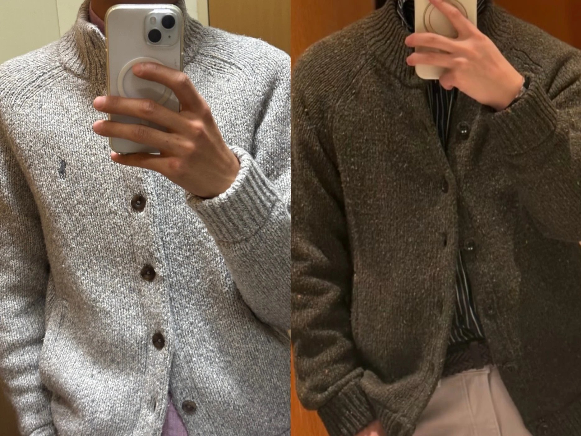 RL Ralph 25FW Two-Color Wool Stand-Collar Cardigan