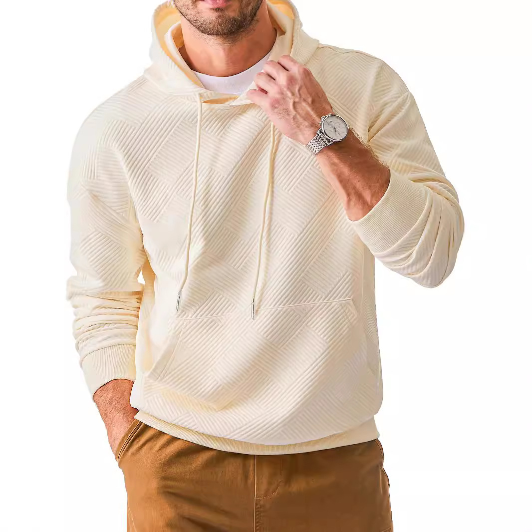 Foreign Trade Cross-border European and American Men's Solid Color Long-sleeved Top Casual Pullover Loose Texture Hooded Heavy American Sweater