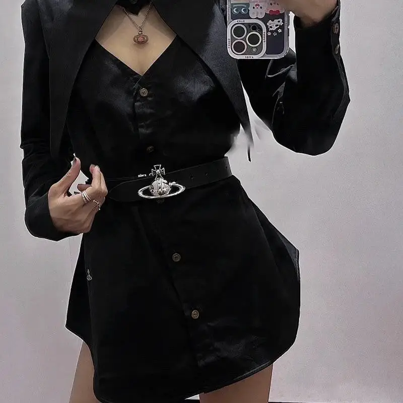 New Trendy Three-Dimensional Saturn Buckle Belt for Men and Women ins Versatile Decorative Belt for Dresses and Jeans Pink Belt
