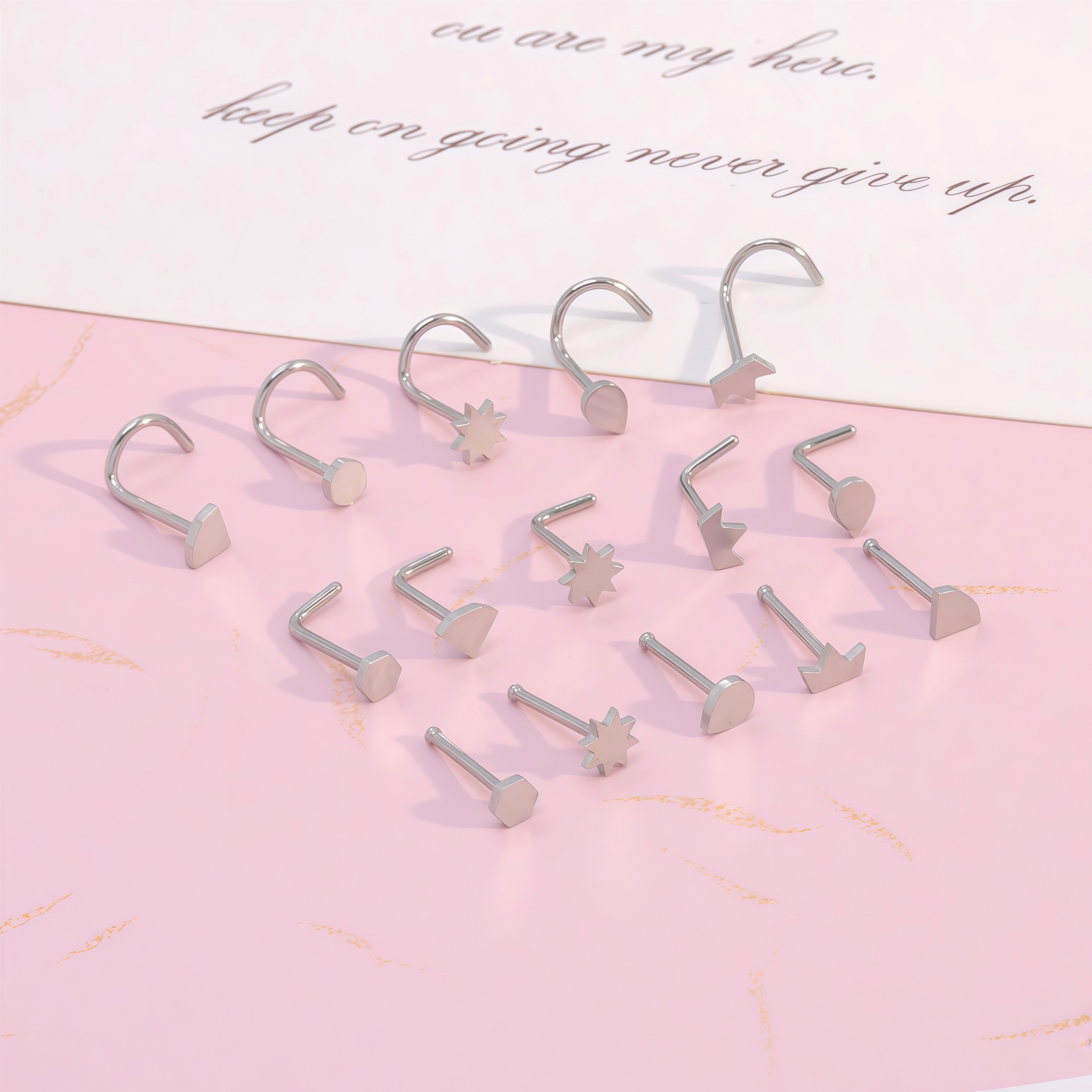 New Arrivals: European and American Cross-Border 316 Stainless Steel Water Drop-Shaped and Other Irregular-Shaped Straight Nose Studs, Versatile for Everyday Wear
