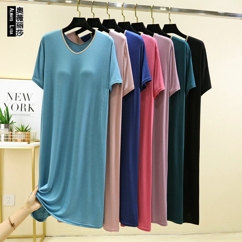 Modal Cotton V-neck Lace Short-sleeved Nightgown Women's Summer Thin Dress with Chest Pad Pregnant Women's Pajamas Home Clothes