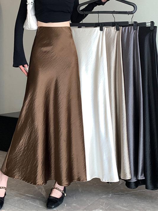 French Heavyweight 260g Acetate Satin Skirt for Women Autum High-Waisted Slimming Look A-Line Skirt New High-End Sense