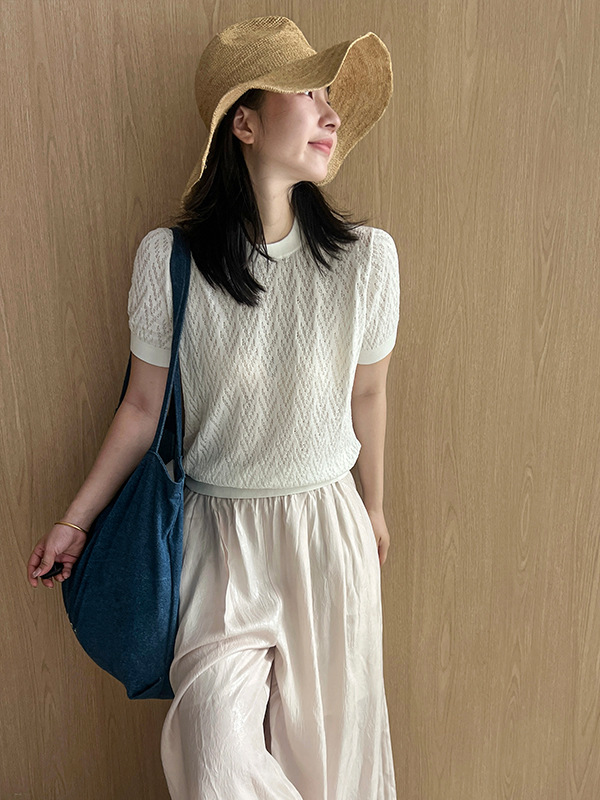 Knitted Sweater 26 Summer New Style White Mulberry Silk Blended Cotton Pullover Women's Casual Short-Sleeved Knitted Top