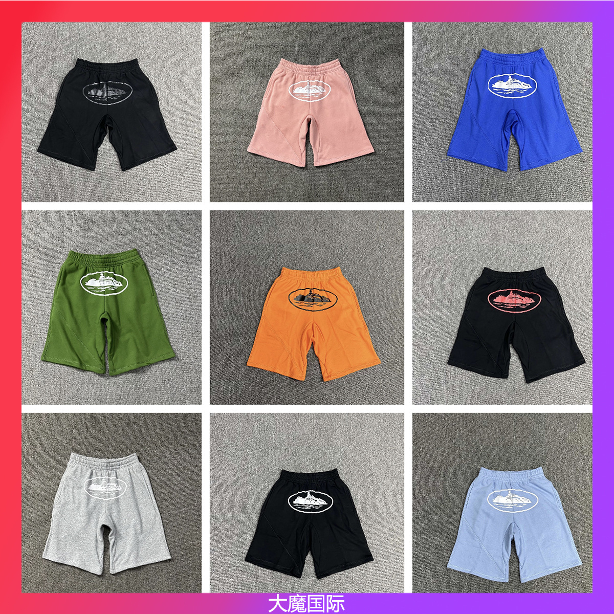 Cross-Border Corteiz Classic Print Summer New Street Style Loose Casual Alcatraz Trendy Brand Five-Point Shorts for Men