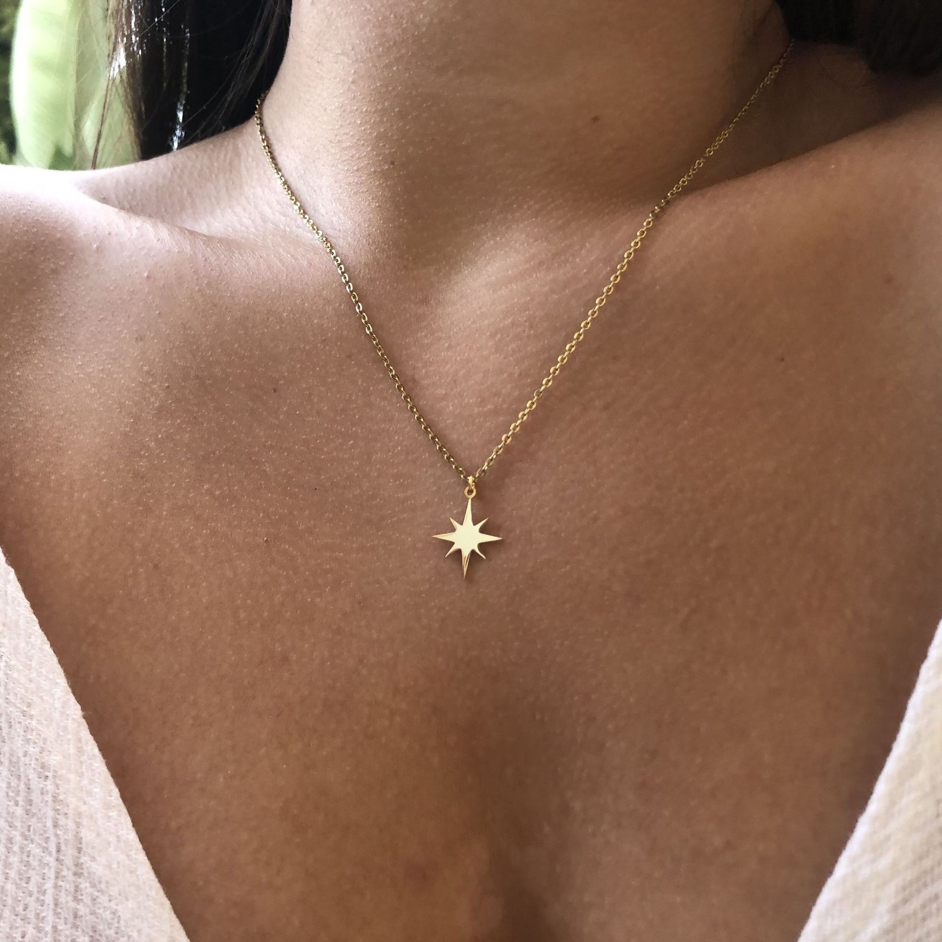 Foreign Trade Cross-Border Hot-Selling European and American Jewelry Six-Pointed Star Compass 18K Gold-Plated Pendant Eye Stainless Steel Necklace for Women