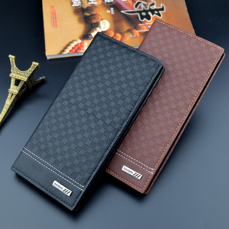 New Men's Wallet Men's Long Fashion Plaid Wallet Thin Vertical Soft Wallet Multi-card Suit Bag for Youth