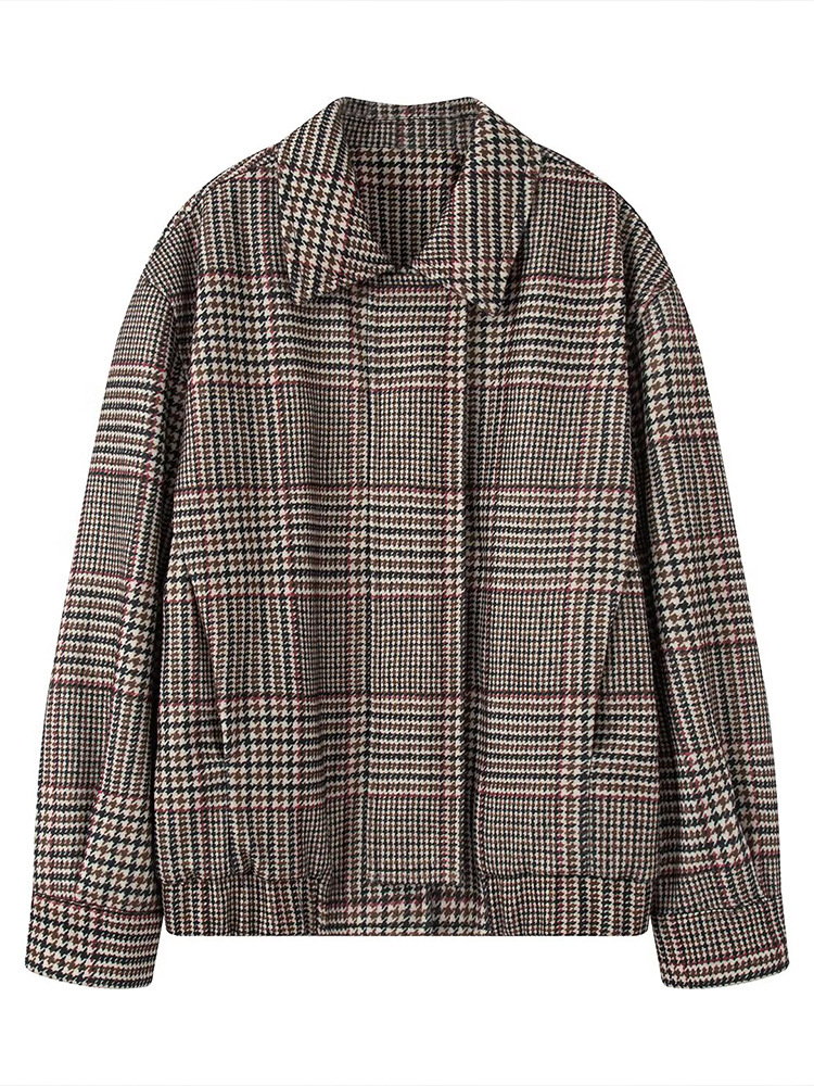 2025 New Autum Women's Clothing, Fashionable and Versatile, Simple Blended Plaid Bomber Quilted Jacket